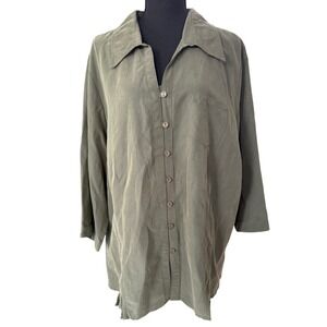 Dressbarn Button Up Shirt Womens 3X Olive Utility Minimalist Work Normcore